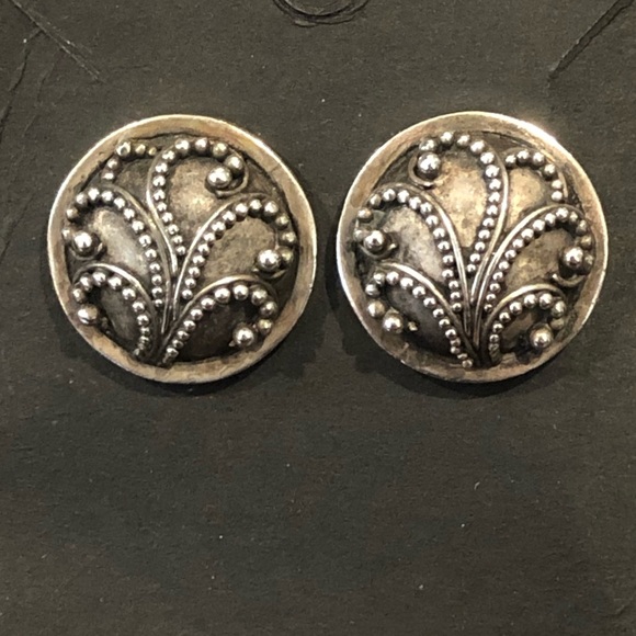 LOIS HILL Oxidized Sterling Silver Granulated Scroll Post Back Earrings - Picture 6 of 17